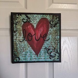 SOLD ELSEWHERE - Cute Canvas Wall Art Decor - "Love" with Heart